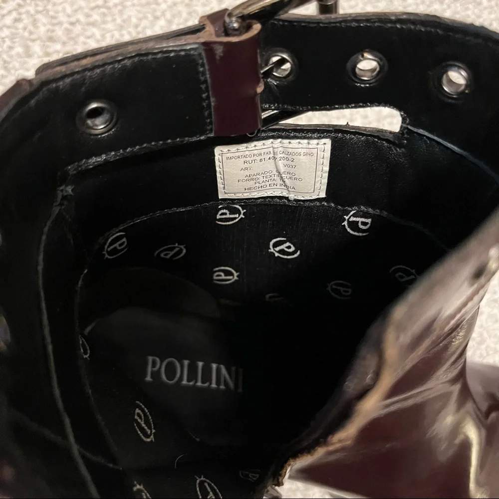 Pollini Women’s Burgundy Oxblood Leather Platform Heel Buckle High Ankle Boots 7